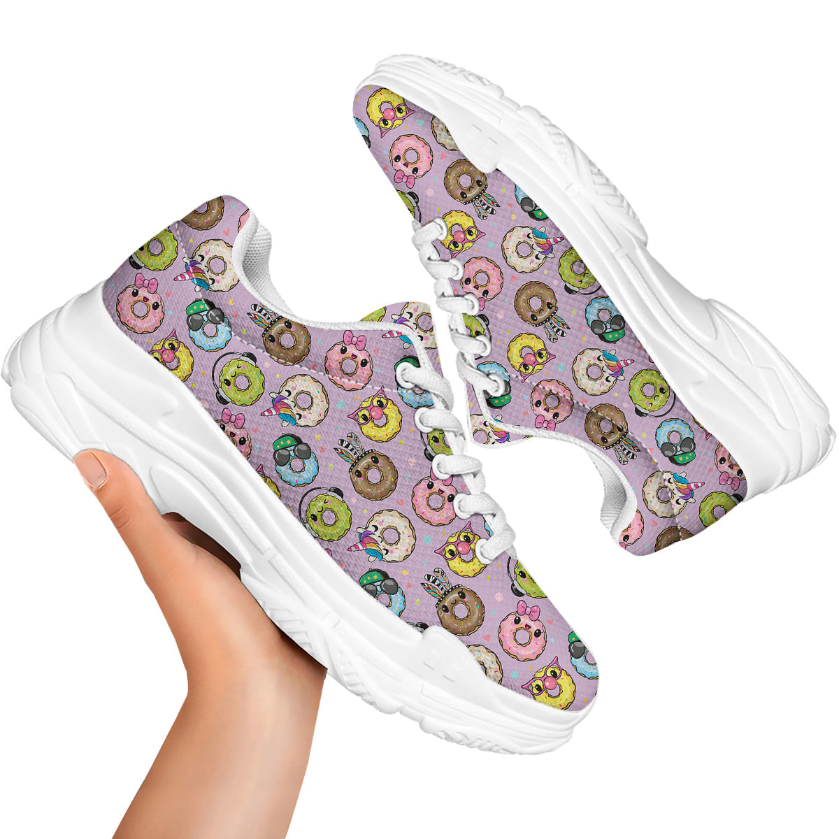 Donut Cute Print Pattern White Chunky Shoes-grizzshop