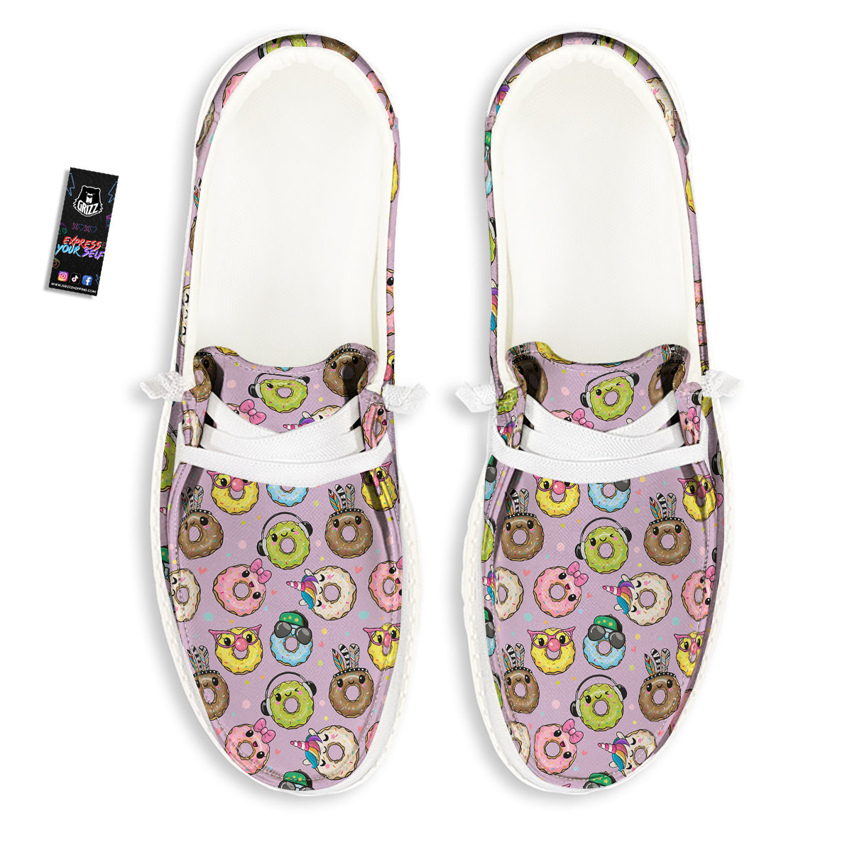 Donut Cute Print Pattern White Loafers-grizzshop