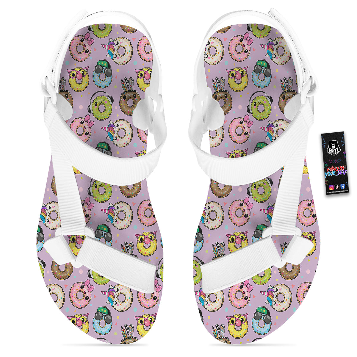 Donut Cute Print Pattern White Open Toe Sandals-grizzshop