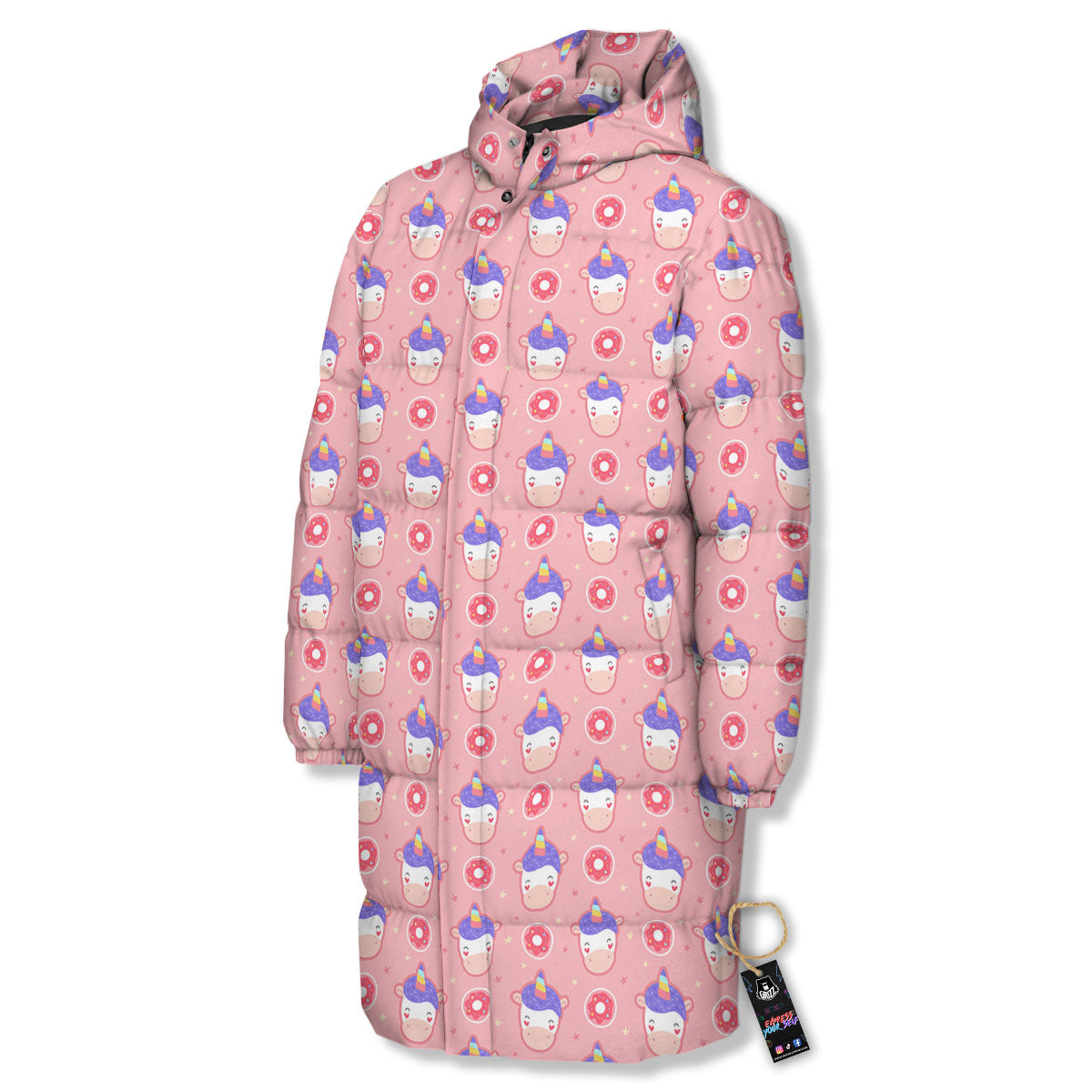 Donut Girly Unicorn Print Pattern Long Down Jacket-grizzshop