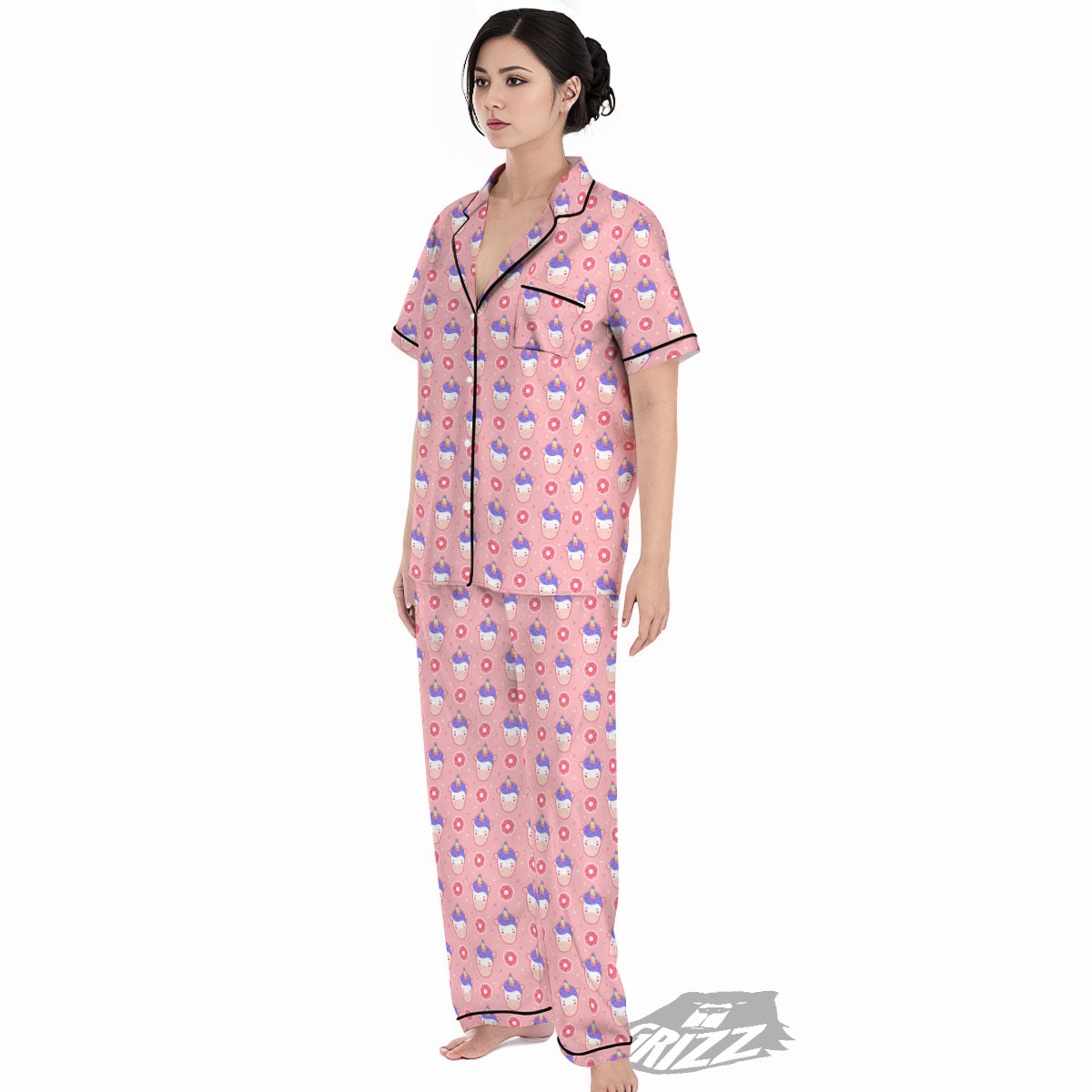 Donut Girly Unicorn Print Pattern Women's Pajamas Set-grizzshop