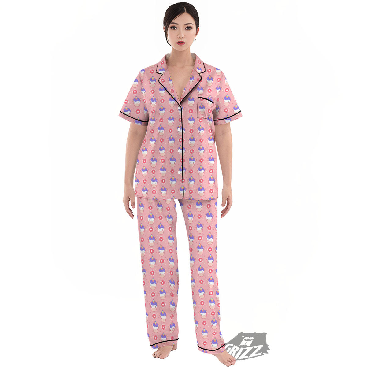 Donut Girly Unicorn Print Pattern Women's Pajamas Set-grizzshop