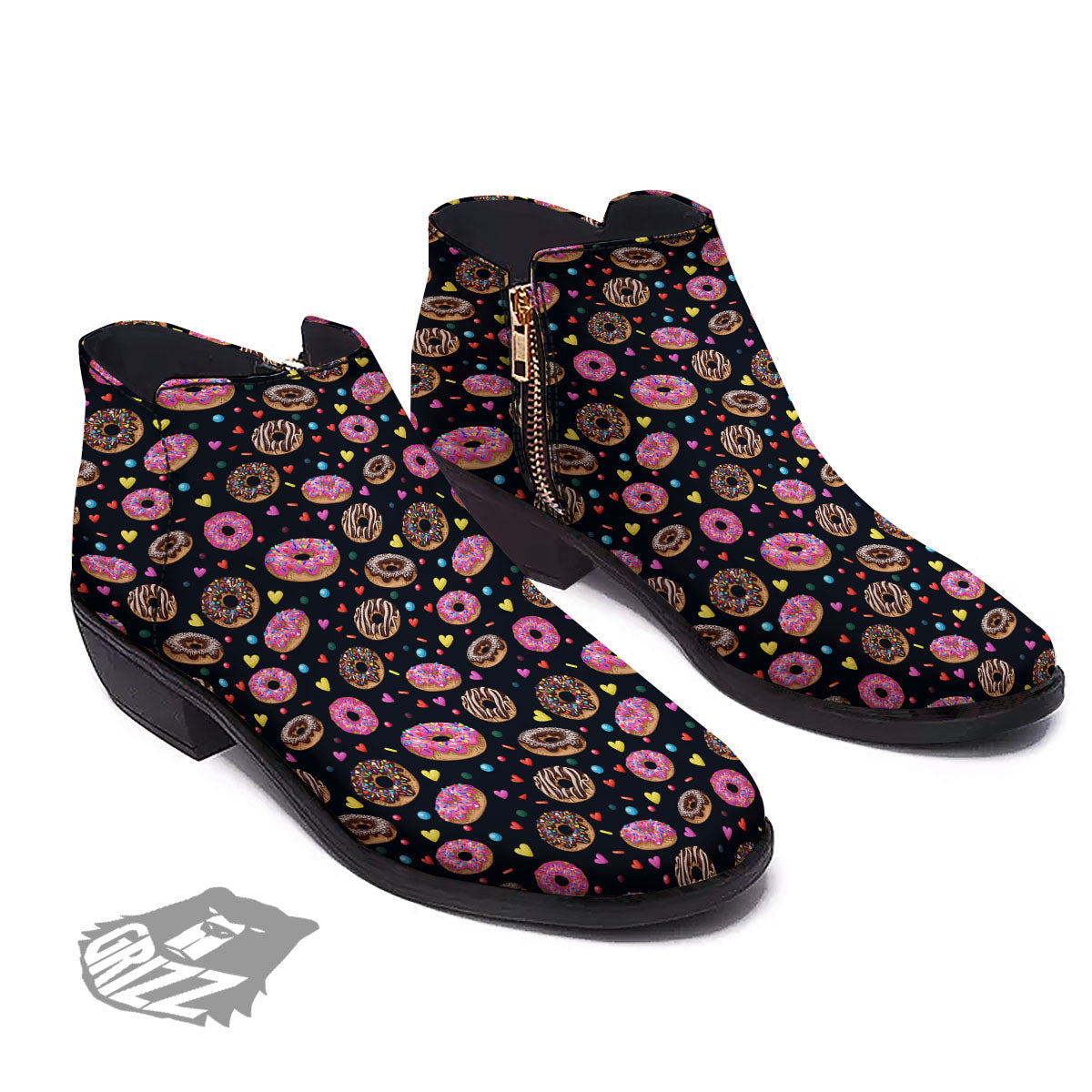 Donut Glaze Print Pattern Ankle Boots-grizzshop