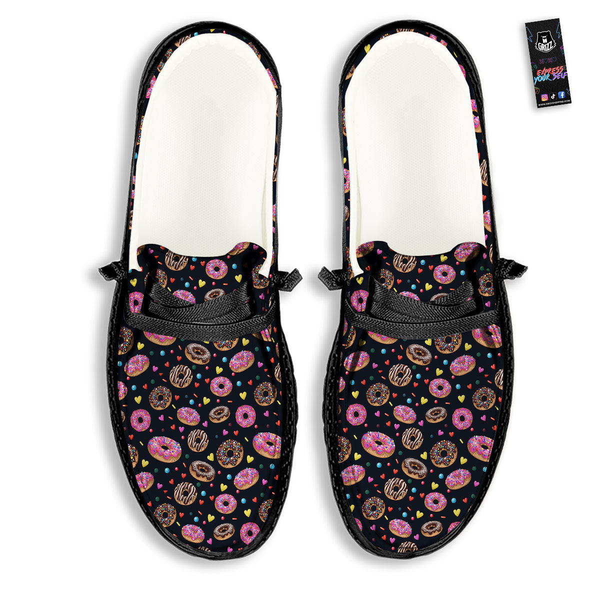 Donut Glaze Print Pattern Black Loafers-grizzshop