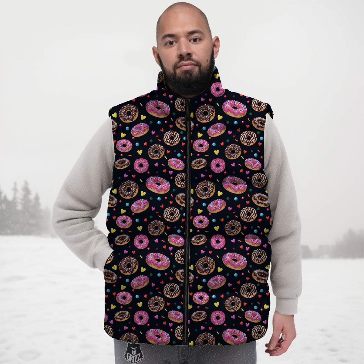 Donut Glaze Print Pattern Down Vest-grizzshop