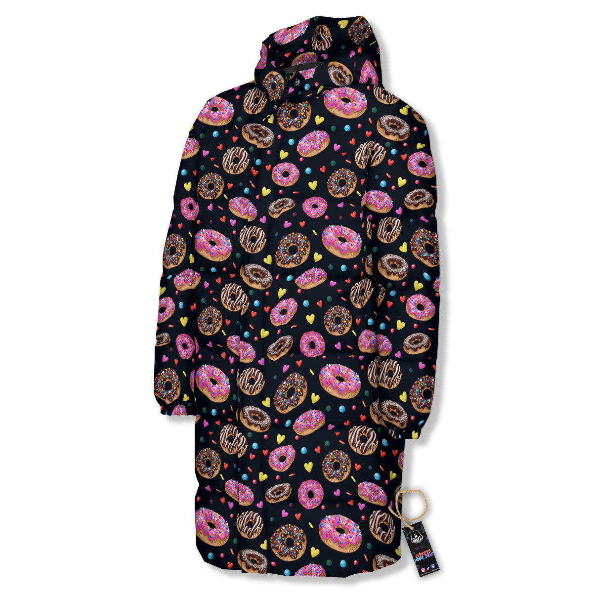 Donut Glaze Print Pattern Long Down Jacket-grizzshop