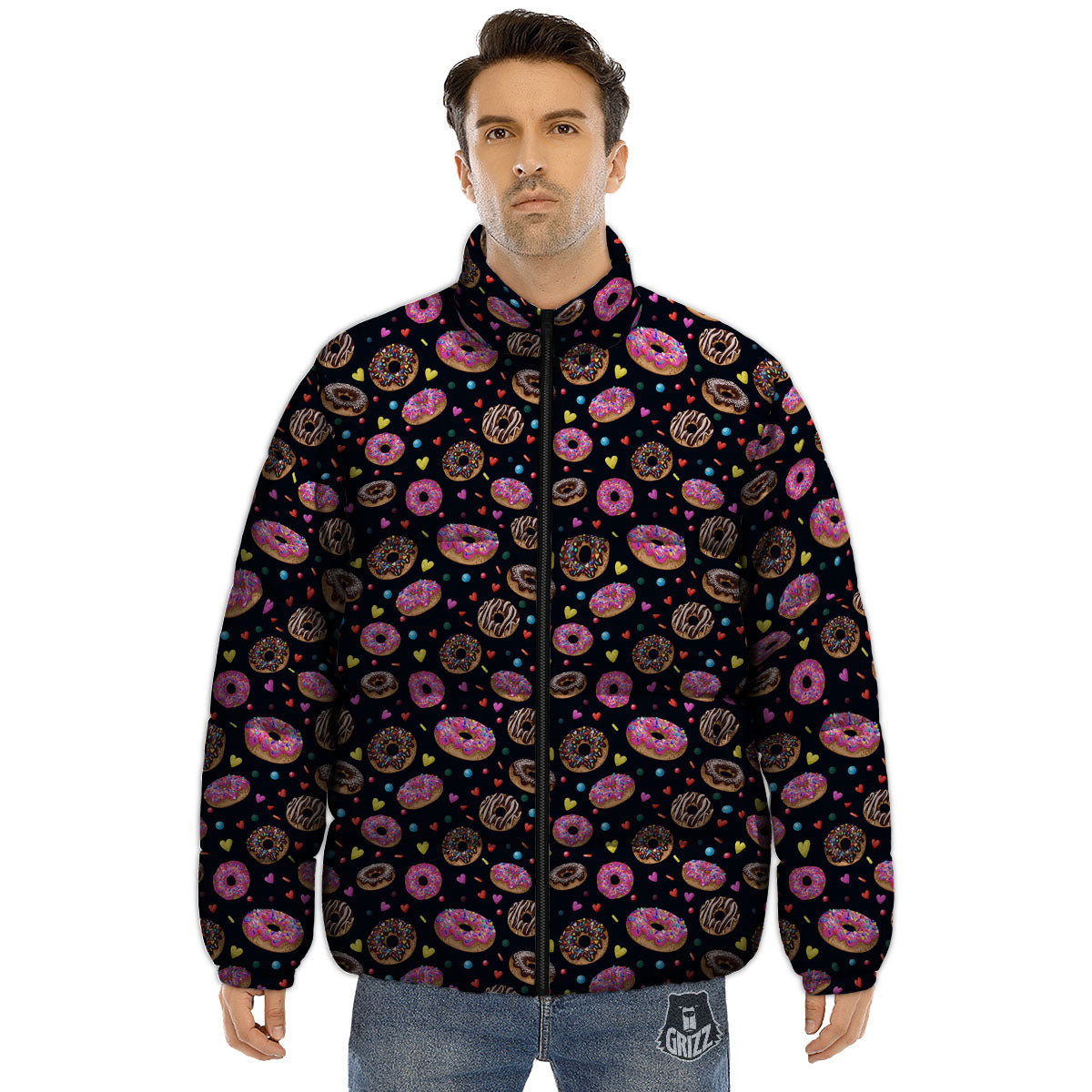 Donut Glaze Print Pattern Puffer Jacket-grizzshop