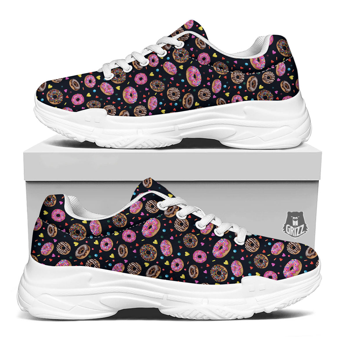 Donut Glaze Print Pattern White Chunky Shoes-grizzshop