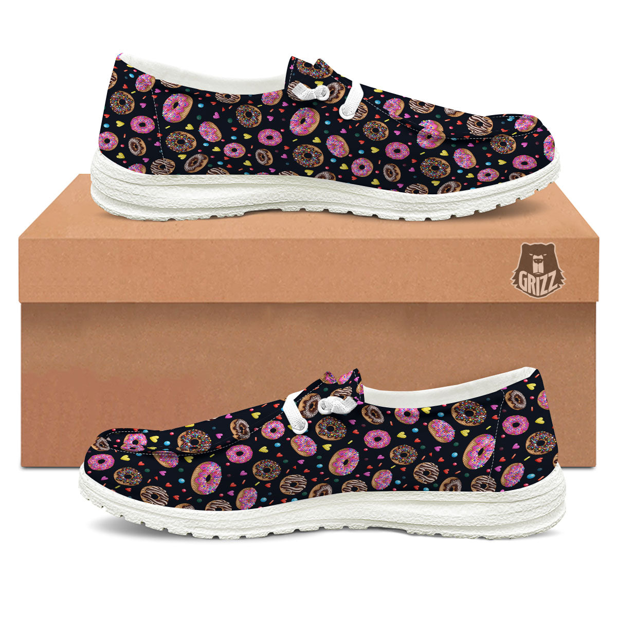 Donut Glaze Print Pattern White Loafers-grizzshop