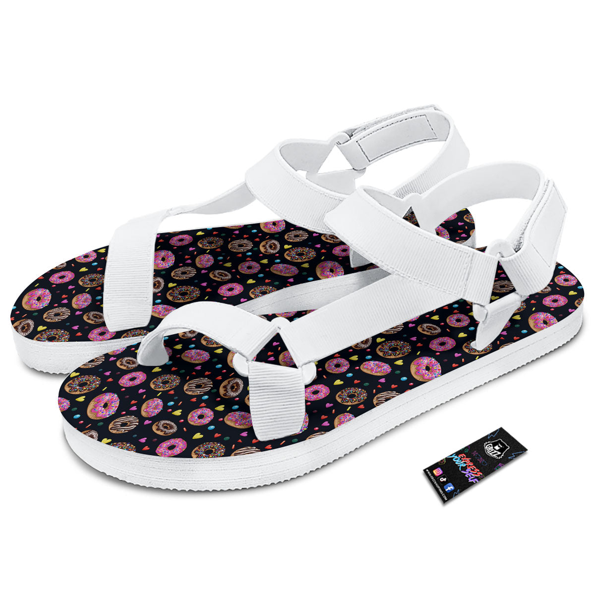 Donut Glaze Print Pattern White Open Toe Sandals-grizzshop