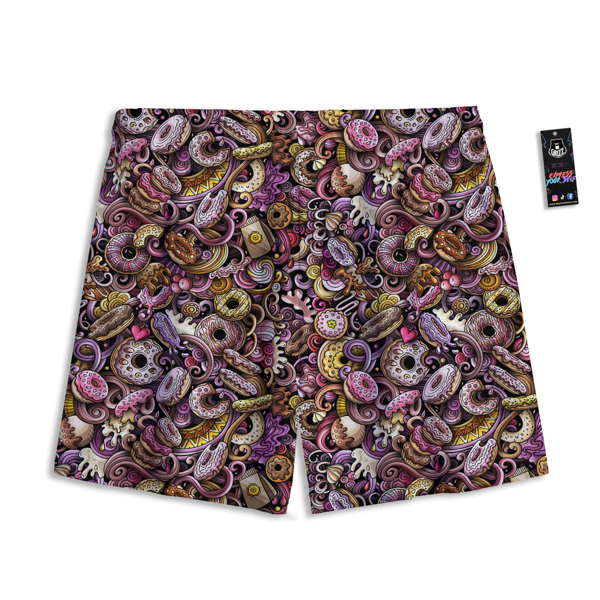 Donut Graffiti Print Pattern Mesh Shorts-grizzshop