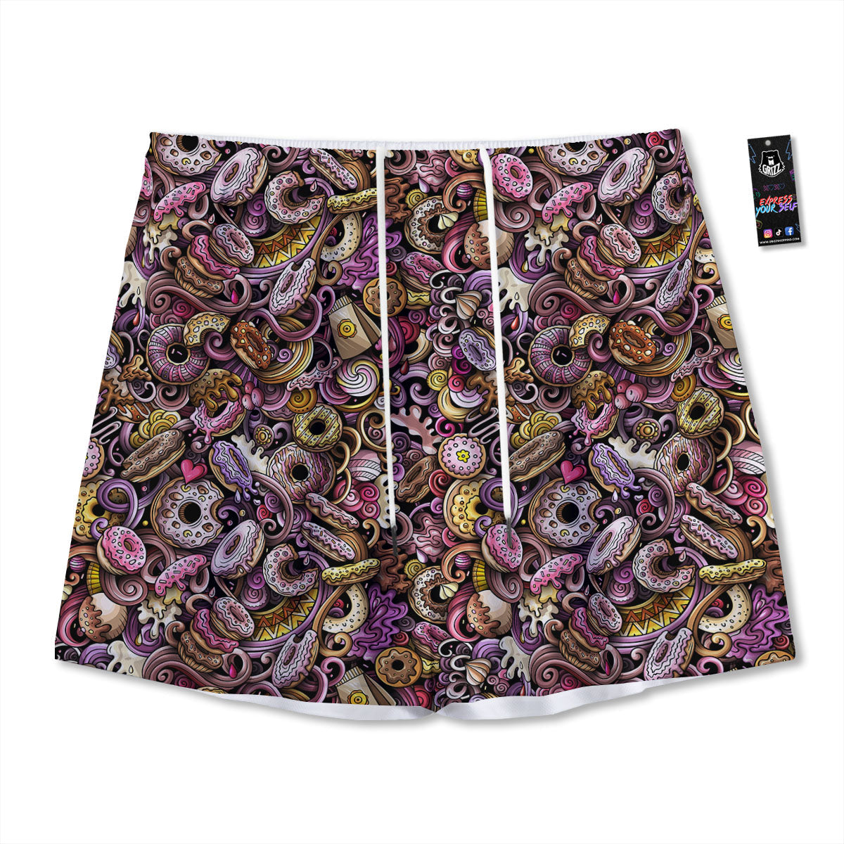 Donut Graffiti Print Pattern Mesh Shorts-grizzshop