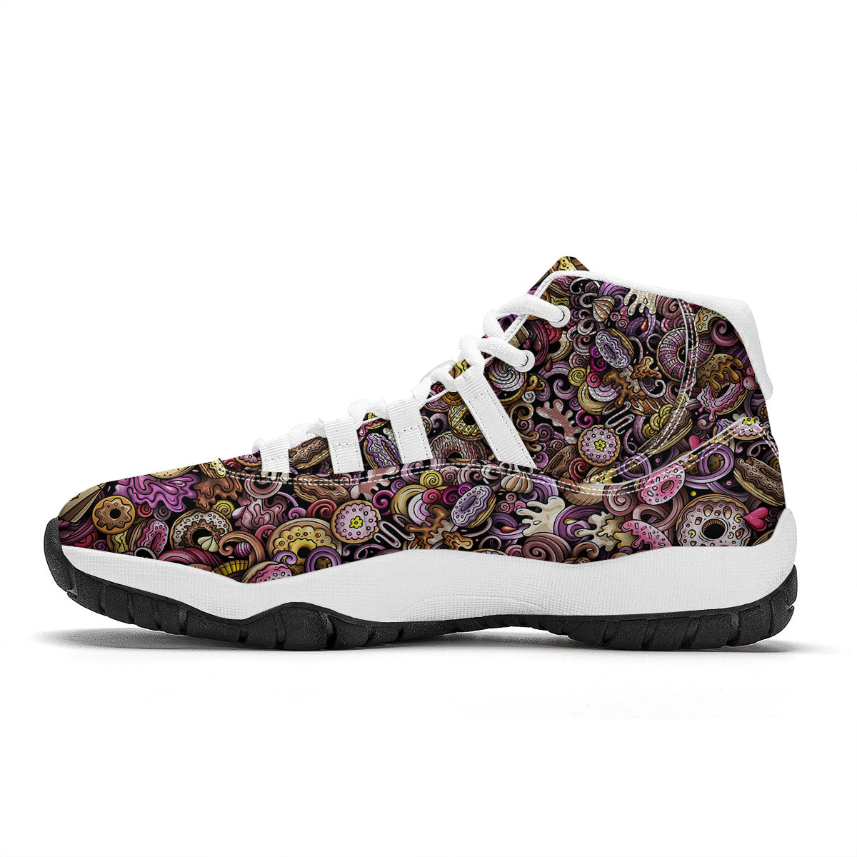 Donut Graffiti Print Pattern White Bball Shoes-grizzshop