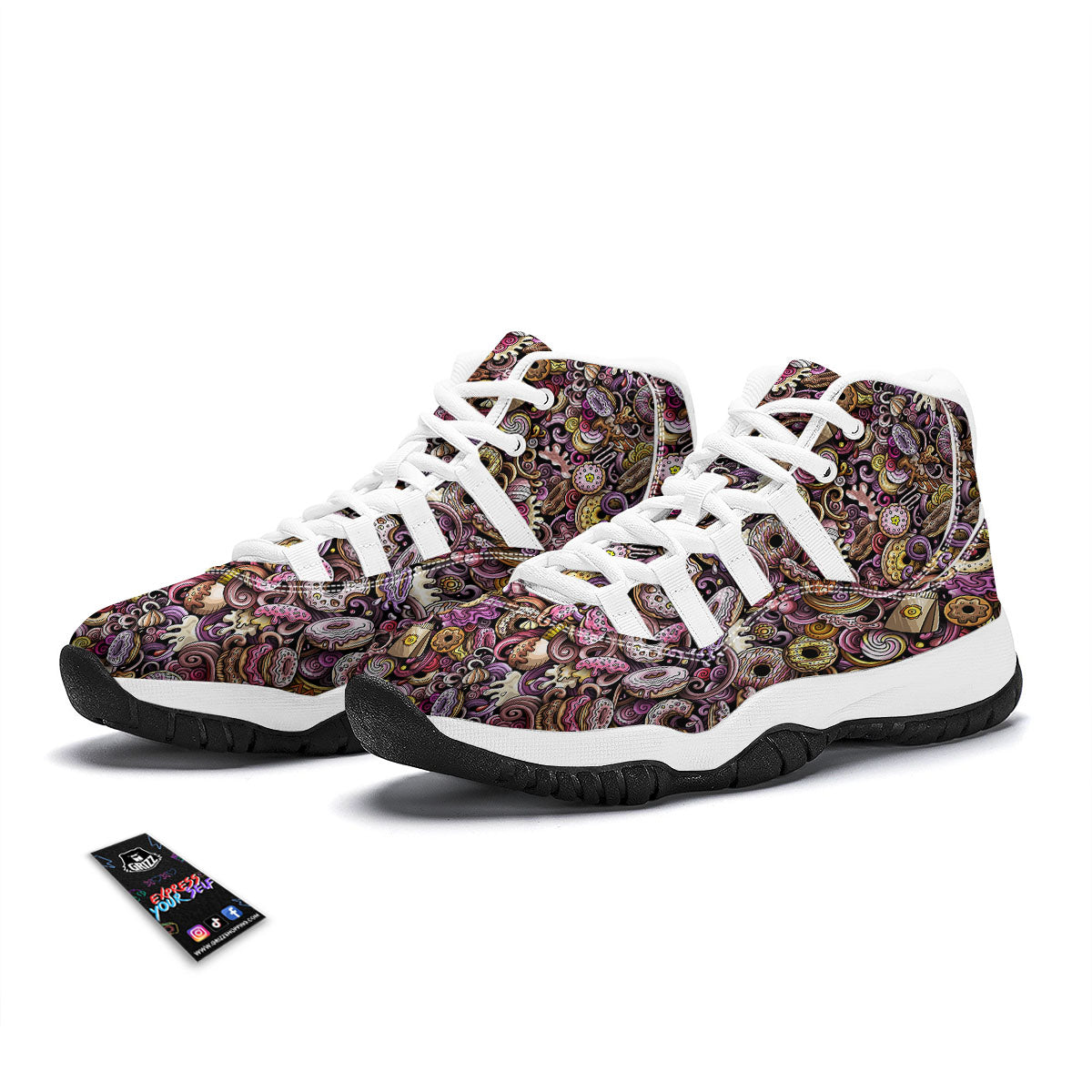 Donut Graffiti Print Pattern White Bball Shoes-grizzshop