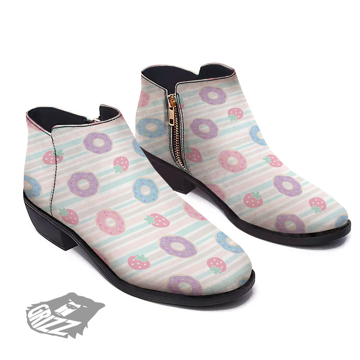 Donut Pastel Print Pattern Ankle Boots-grizzshop