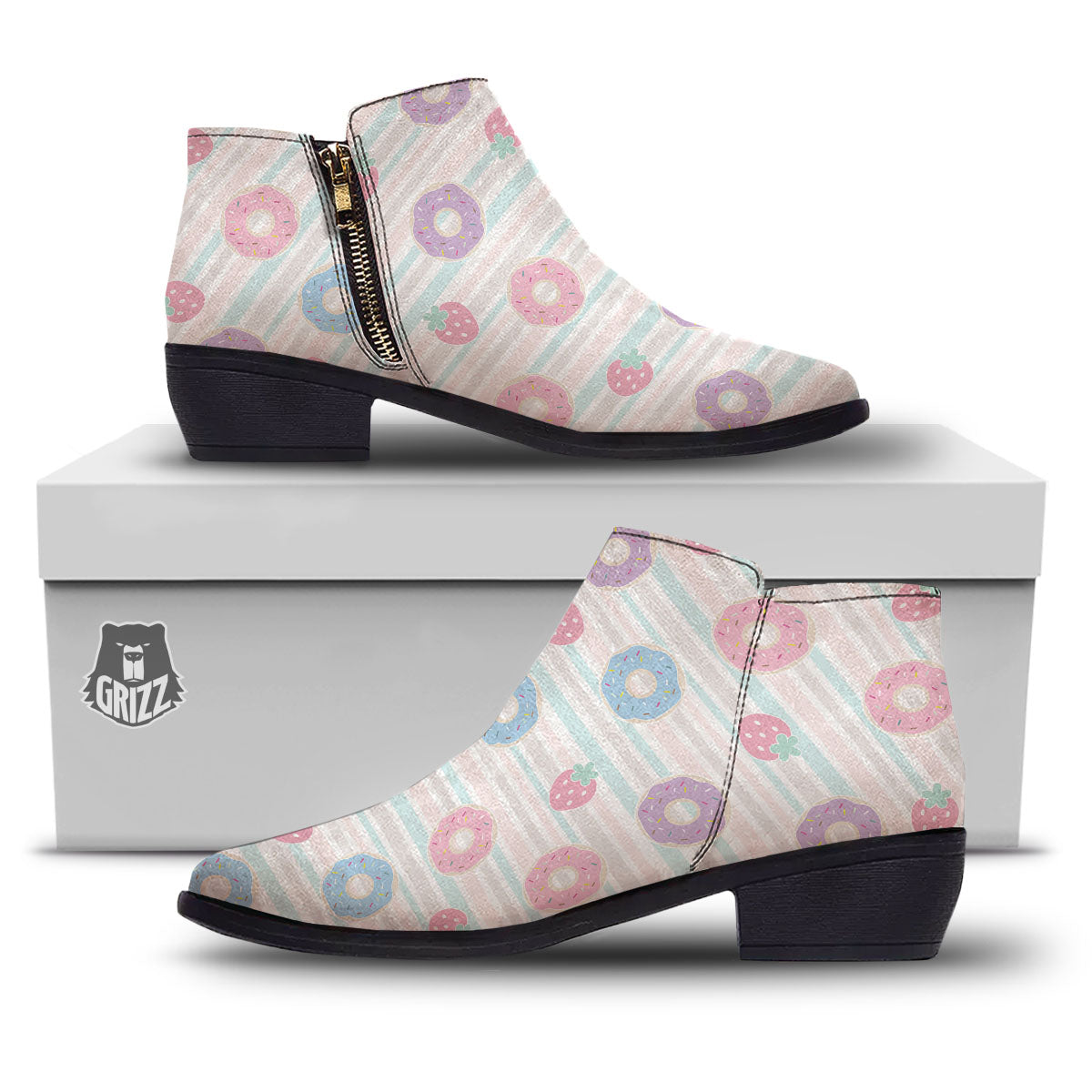 Donut Pastel Print Pattern Ankle Boots-grizzshop