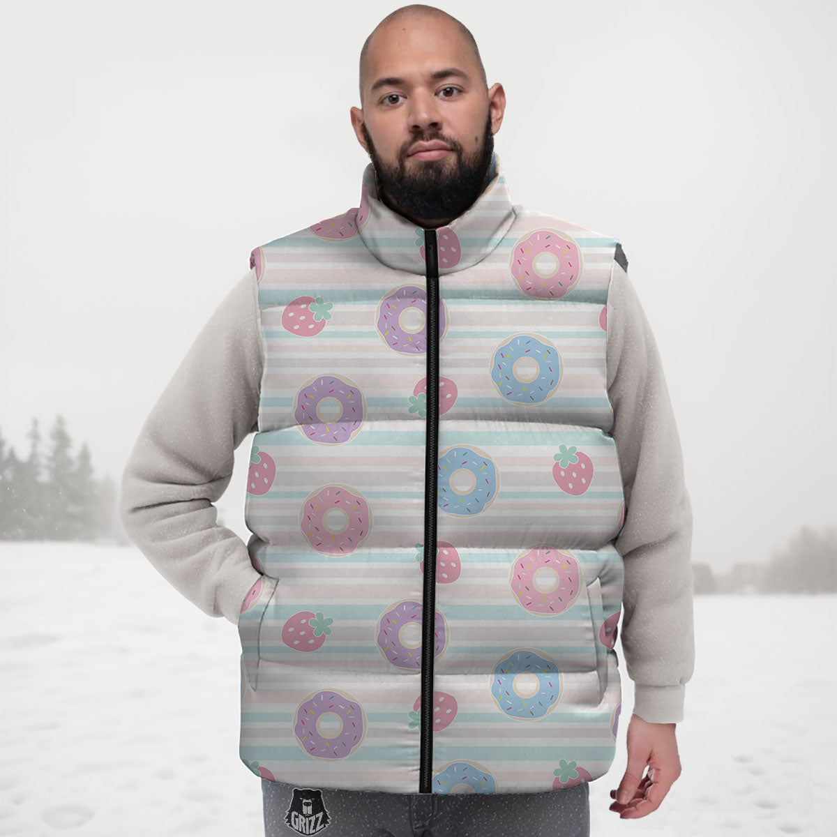 Donut Pastel Print Pattern Down Vest-grizzshop