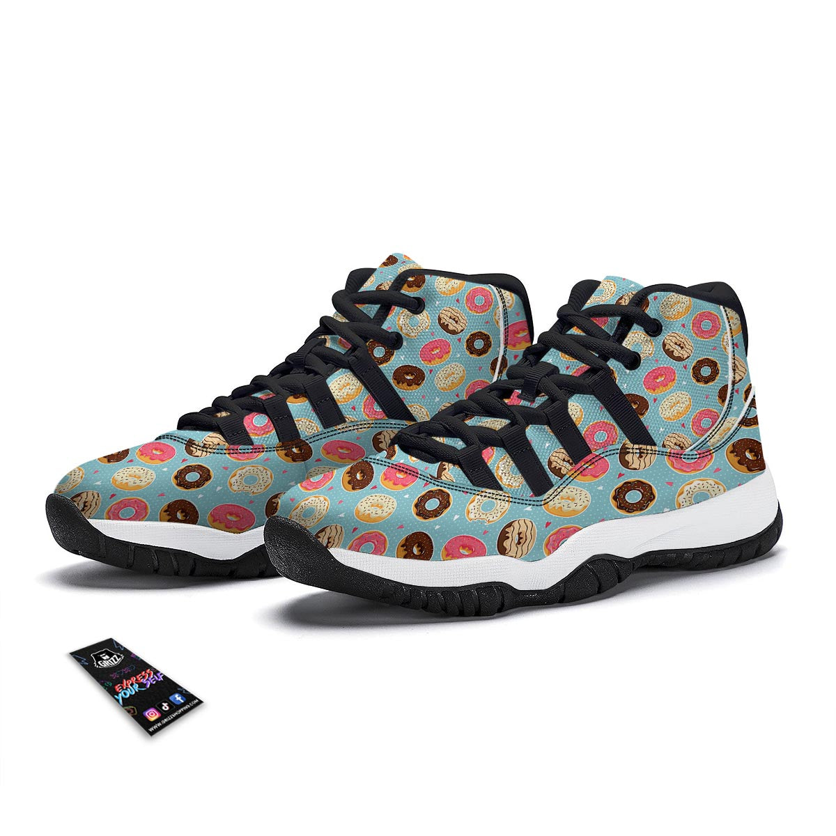 Donut Pattern Print Black Bball Shoes-grizzshop