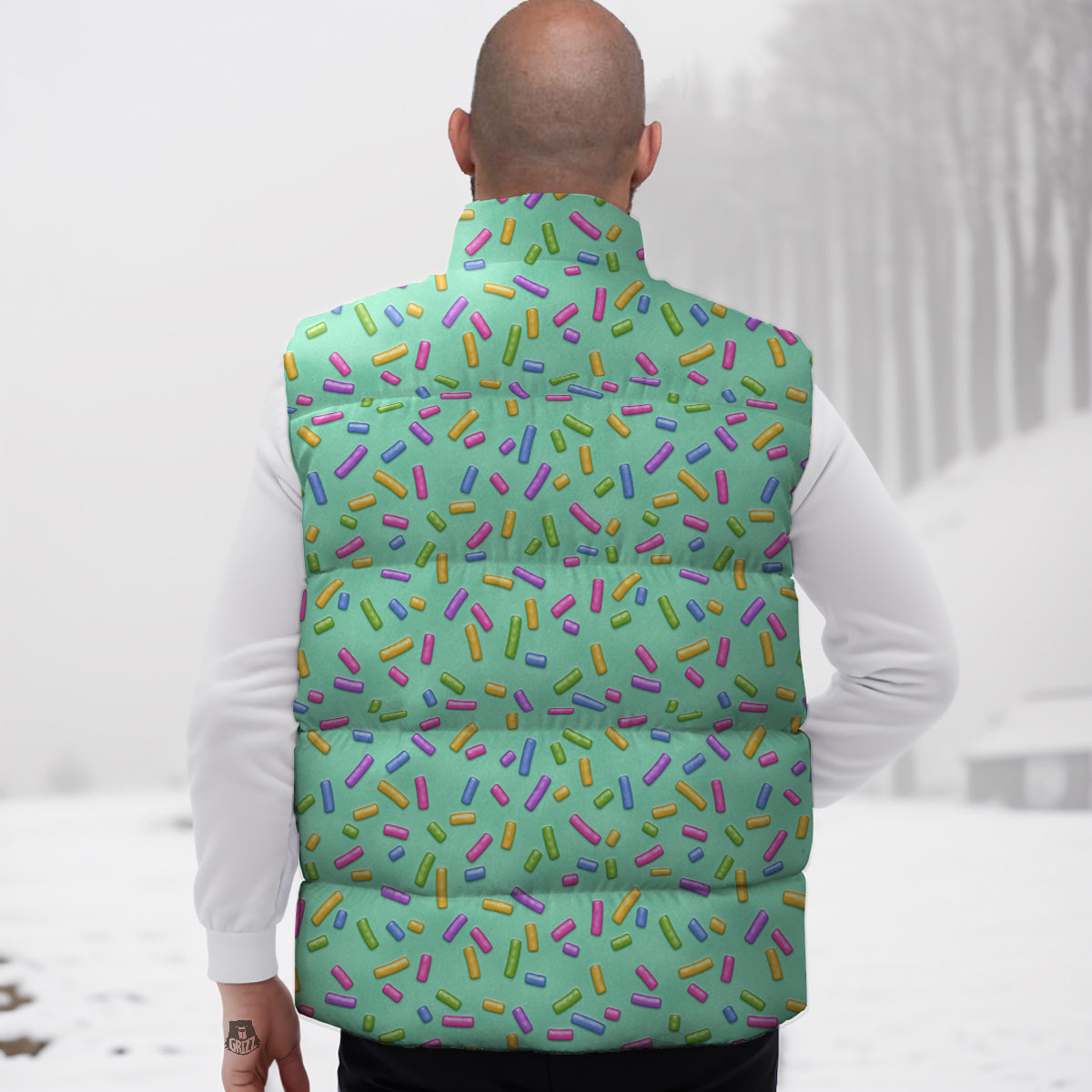 Donut Pattern Print Down Vest-grizzshop