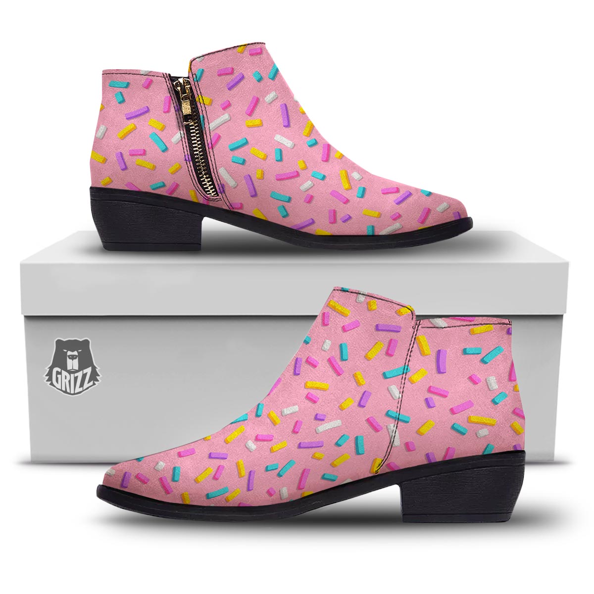Donut Sprinkles Print Pattern Ankle Boots-grizzshop