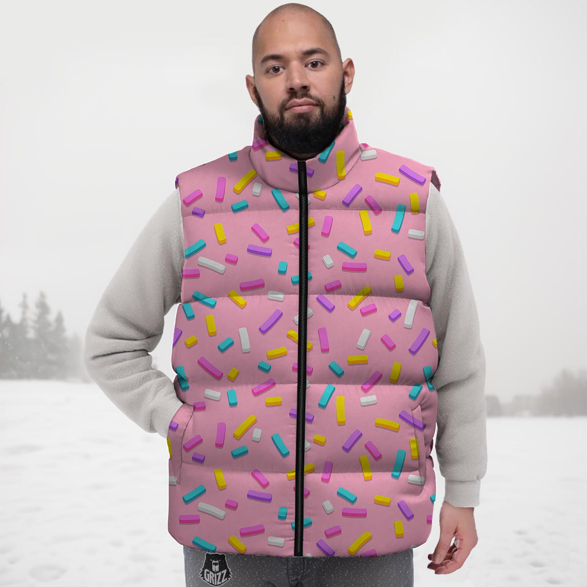 Donut Sprinkles Print Pattern Down Vest-grizzshop