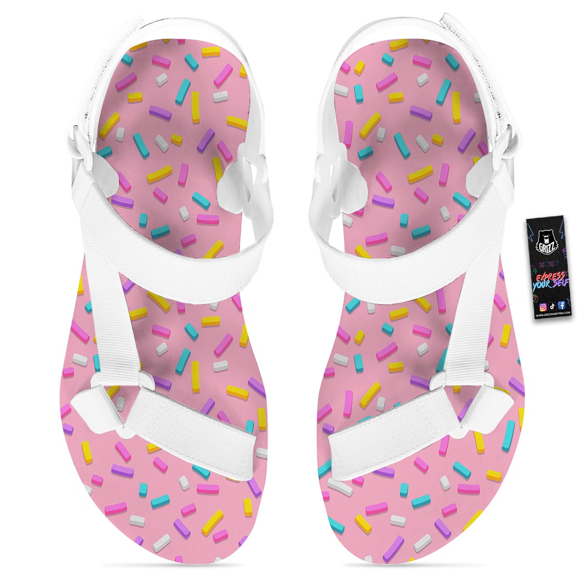 Donut Sprinkles Print Pattern White Open Toe Sandals-grizzshop