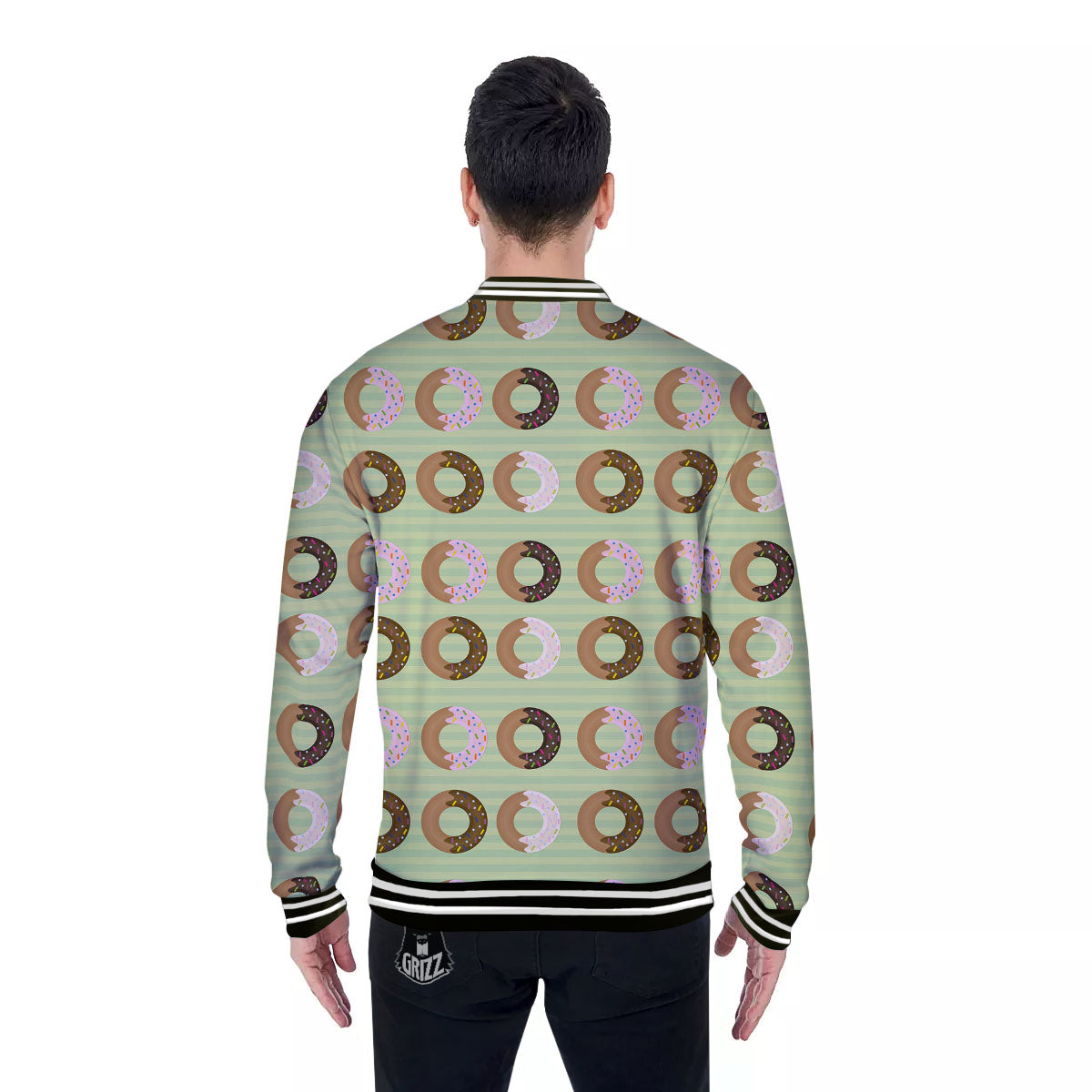 Donut Striped Green Print Pattern Baseball Jacket-grizzshop