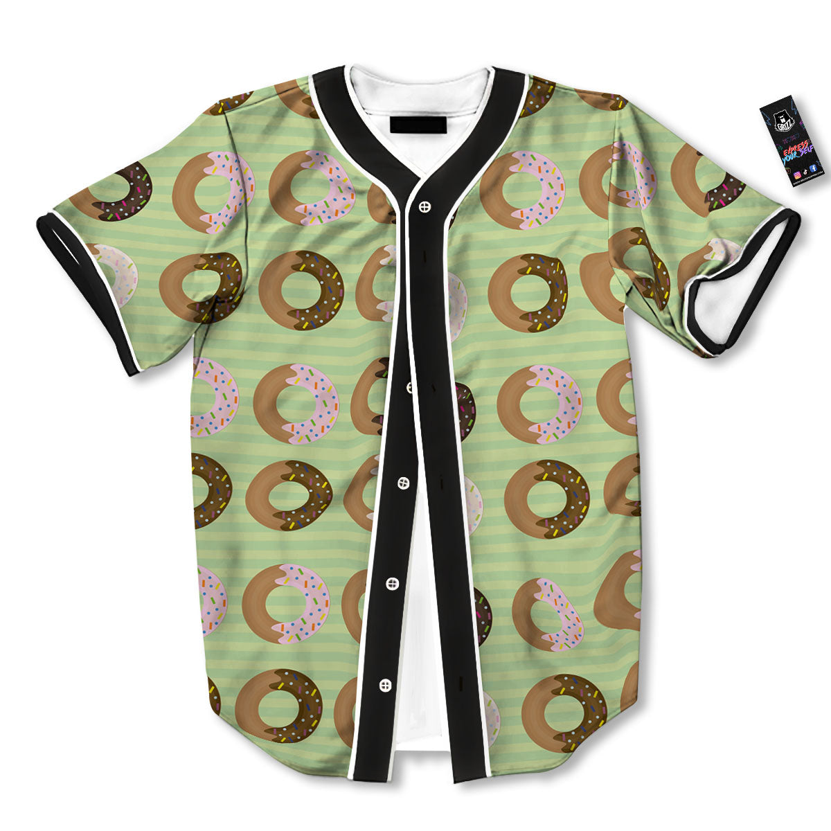 Donut Striped Green Print Pattern Baseball Jersey-grizzshop