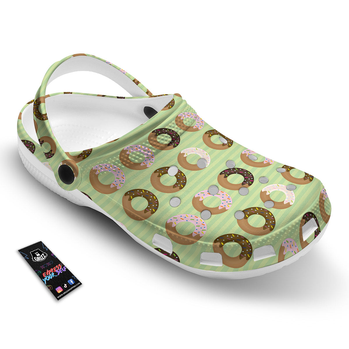 Donut Striped Green Print Pattern Clog-grizzshop