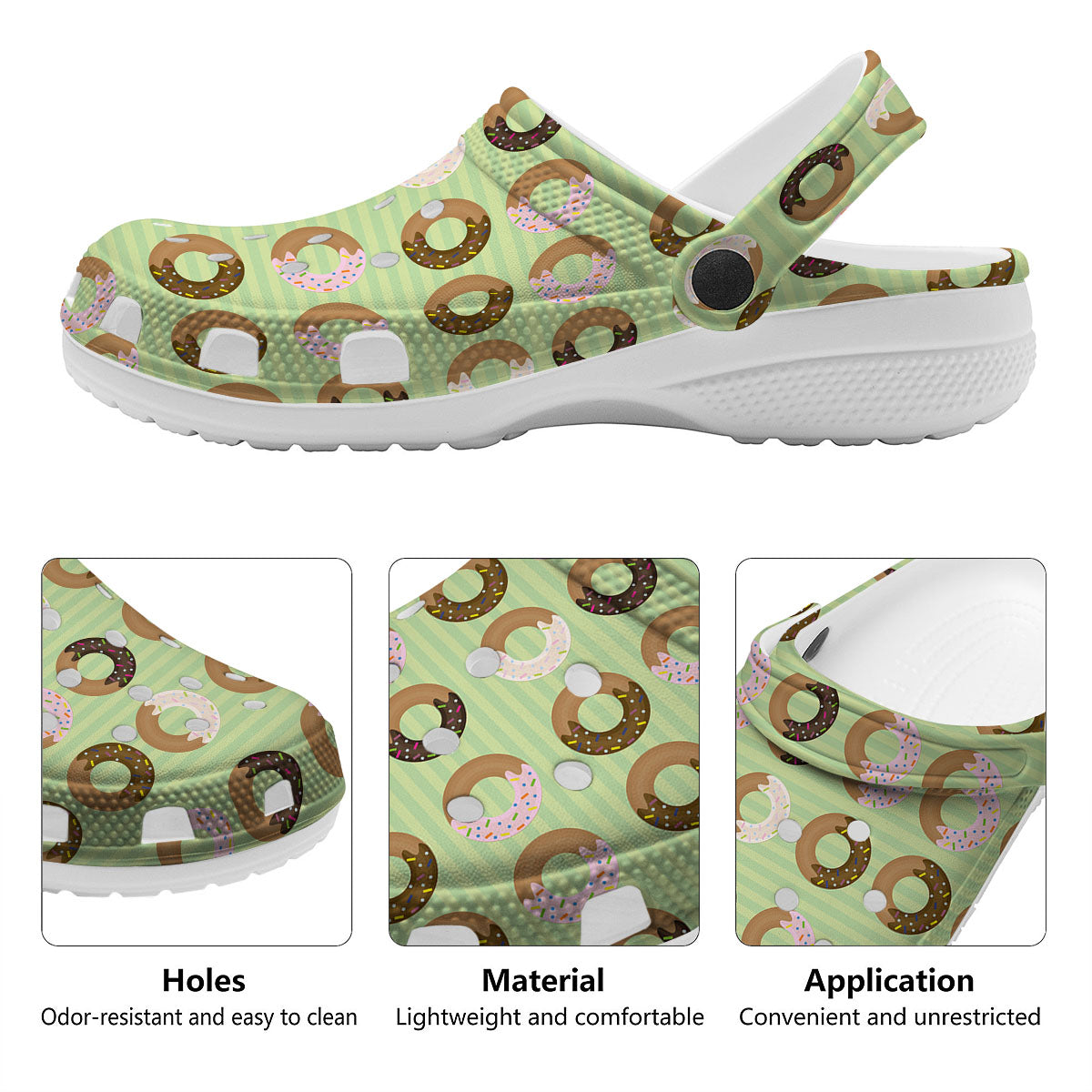 Donut Striped Green Print Pattern Clog-grizzshop