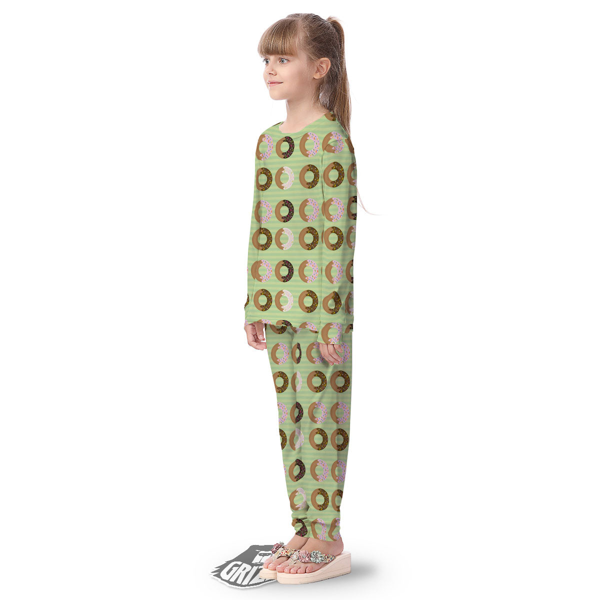 Donut Striped Green Print Pattern Kid's Pajamas-grizzshop