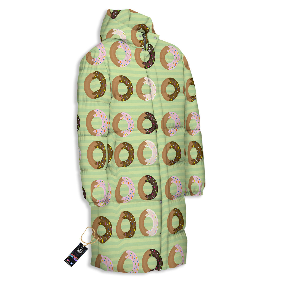 Donut Striped Green Print Pattern Long Down Jacket-grizzshop