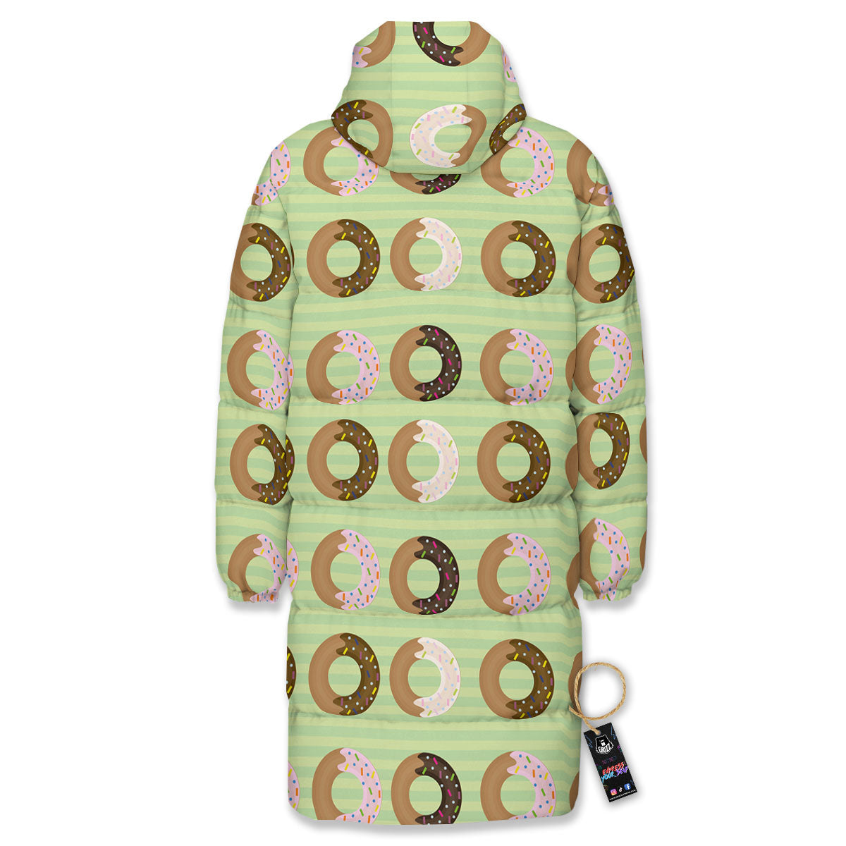 Donut Striped Green Print Pattern Long Down Jacket-grizzshop