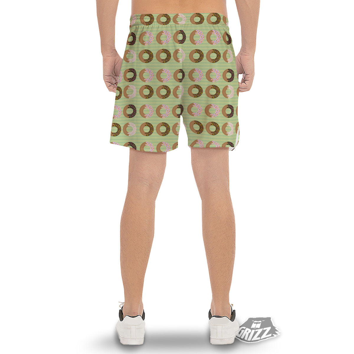 Donut Striped Green Print Pattern Men's Gym Shorts-grizzshop