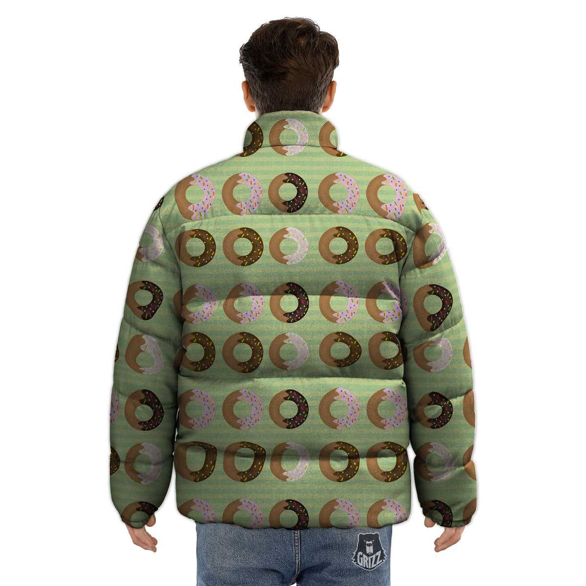 Donut Striped Green Print Pattern Puffer Jacket-grizzshop