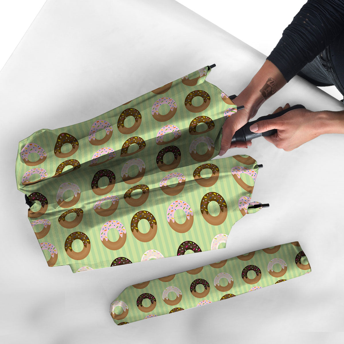 Donut Striped Green Print Pattern Umbrella-grizzshop