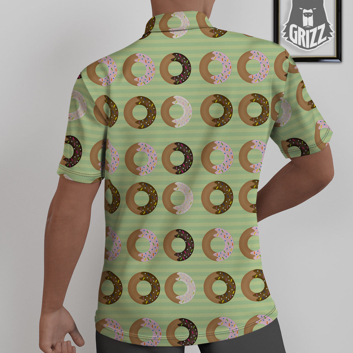 Donut Striped Green Print Pattern Untucked Shirts-grizzshop