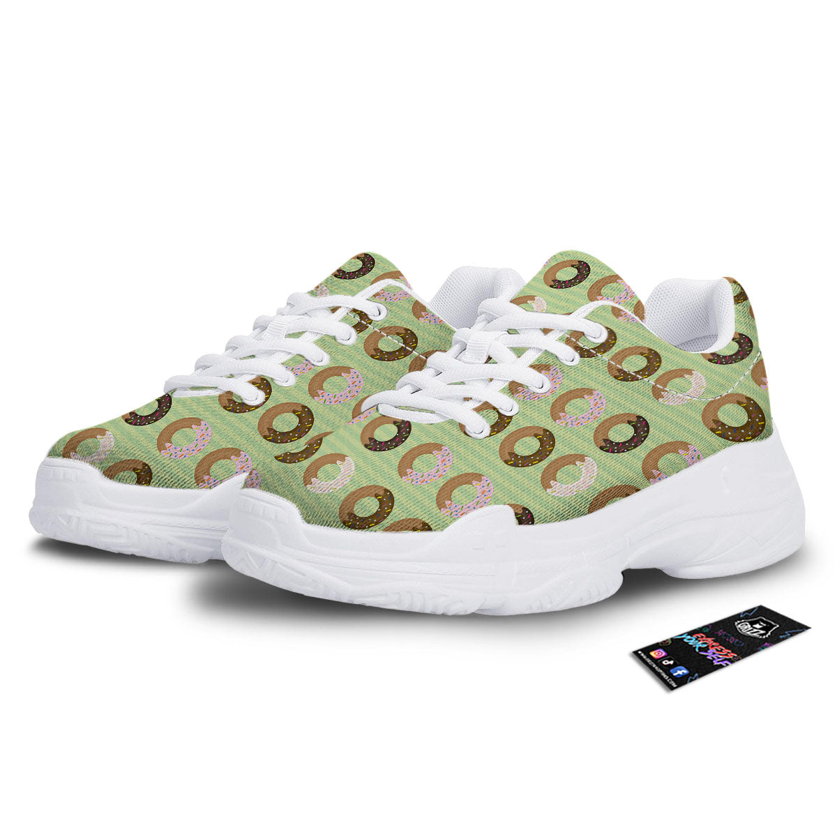 Donut Striped Green Print Pattern White Chunky Shoes-grizzshop