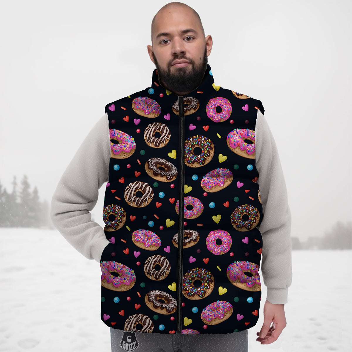 Donut Yummy Print Pattern Down Vest-grizzshop
