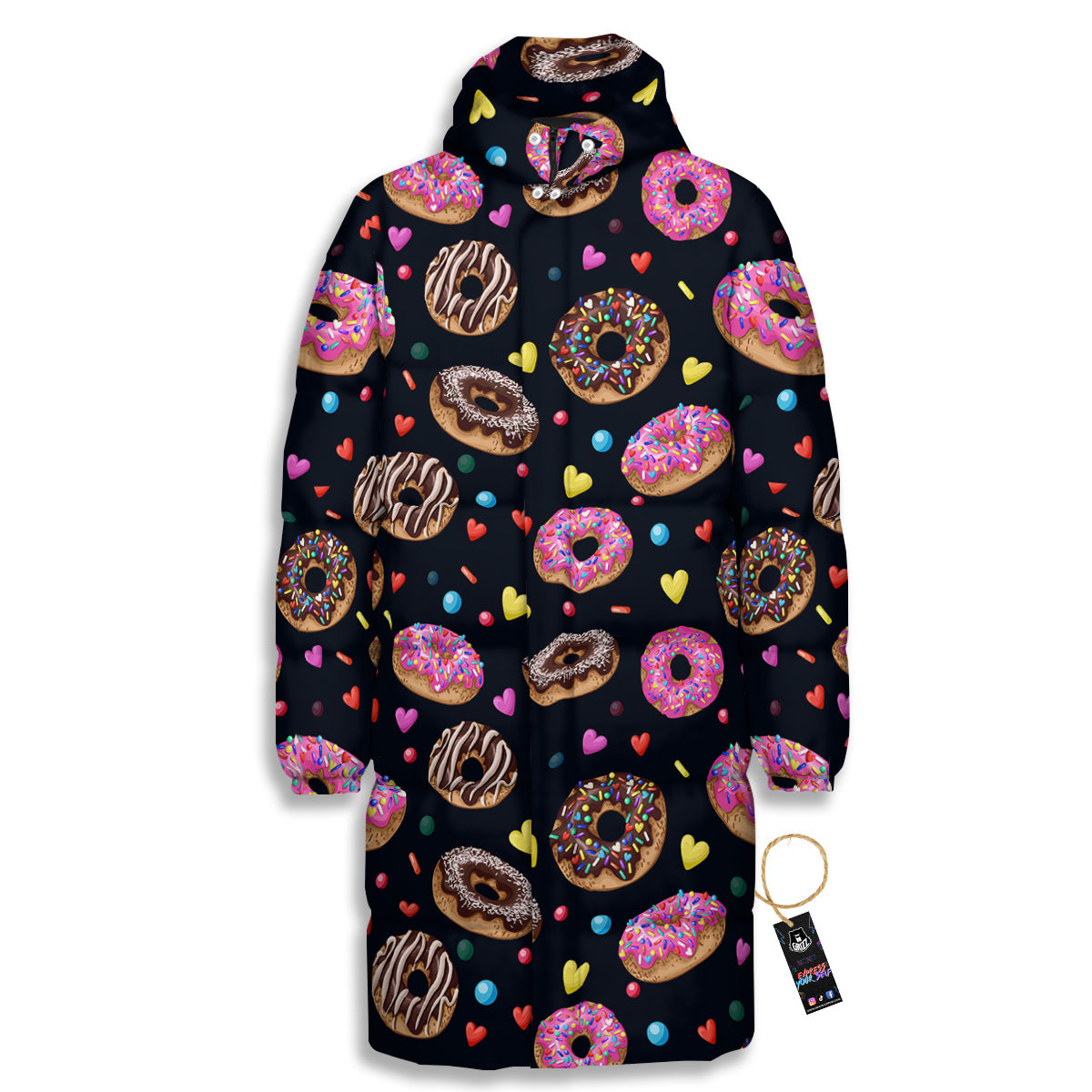 Donut Yummy Print Pattern Long Down Jacket-grizzshop