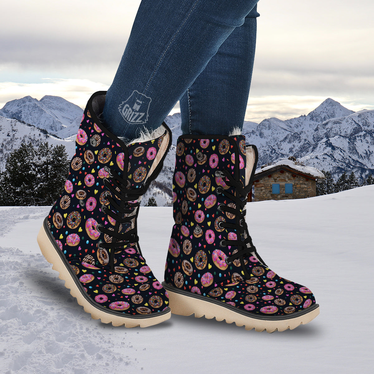 Donut Yummy Print Pattern Snow Boots-grizzshop