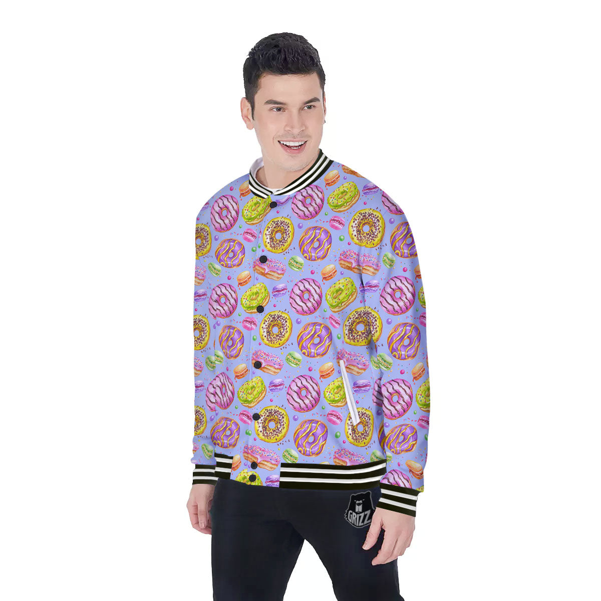 Donuts Print Pattern Baseball Jacket-grizzshop
