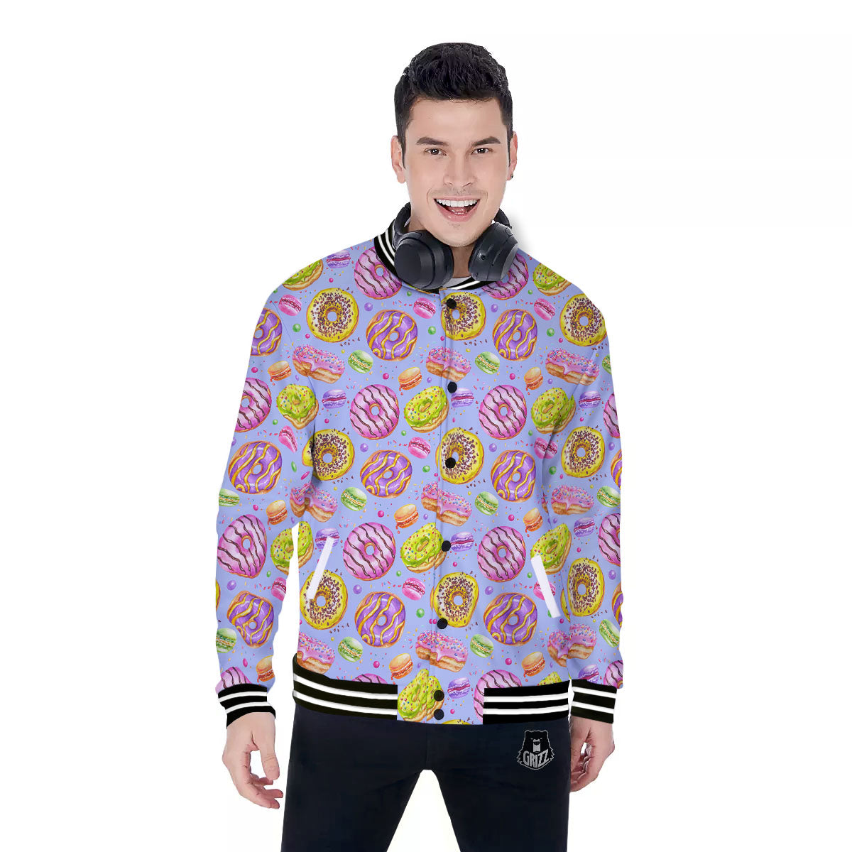 Donuts Print Pattern Baseball Jacket-grizzshop