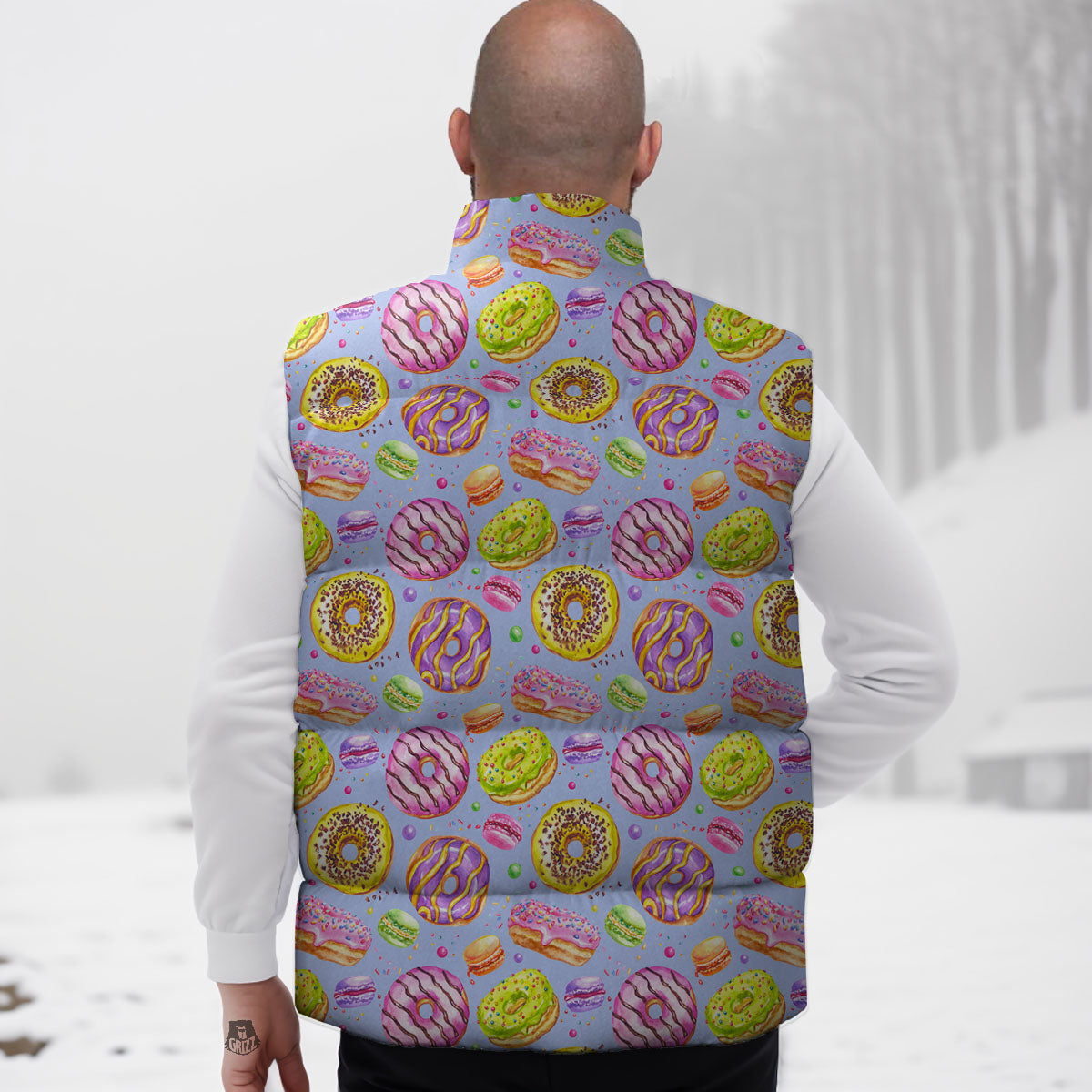 Donuts Print Pattern Down Vest-grizzshop