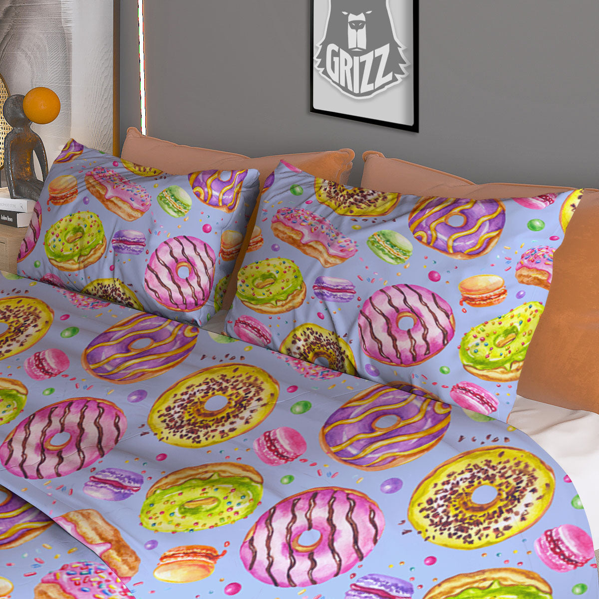 Donuts Print Pattern Duvet Cover Bedding Set