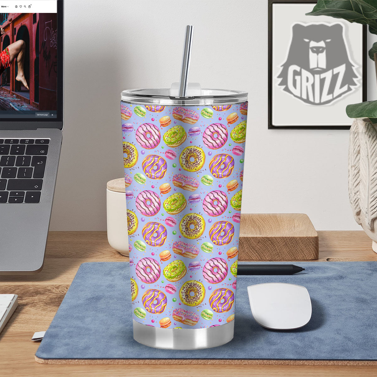 Donuts Print Pattern Tumbler-grizzshop