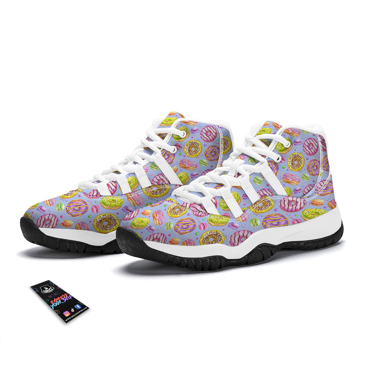 Donuts Print Pattern White Bball Shoes-grizzshop