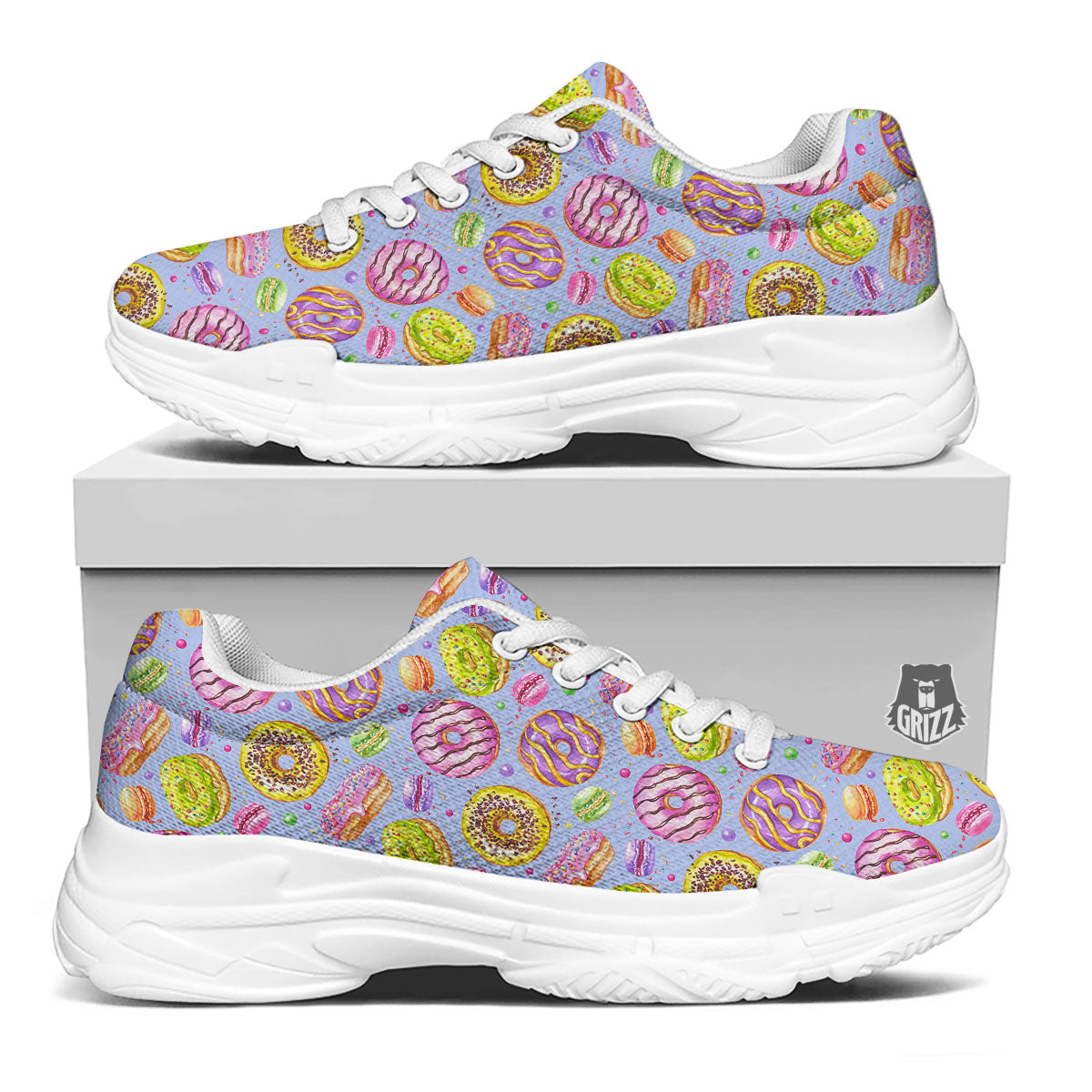 Donuts Print Pattern White Chunky Shoes-grizzshop