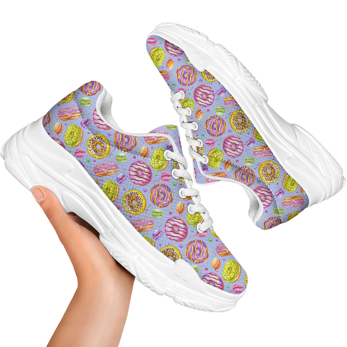 Donuts Print Pattern White Chunky Shoes-grizzshop