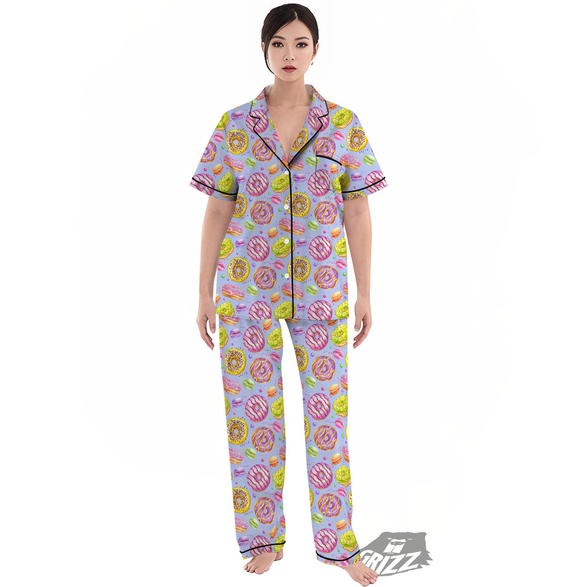 Donuts Print Pattern Women's Pajamas Set-grizzshop